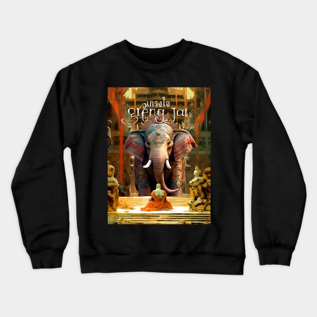 Greng Jai: Thai Politeness; Afraid to Offend on a Dark Background Crewneck Sweatshirt by Puff Sumo